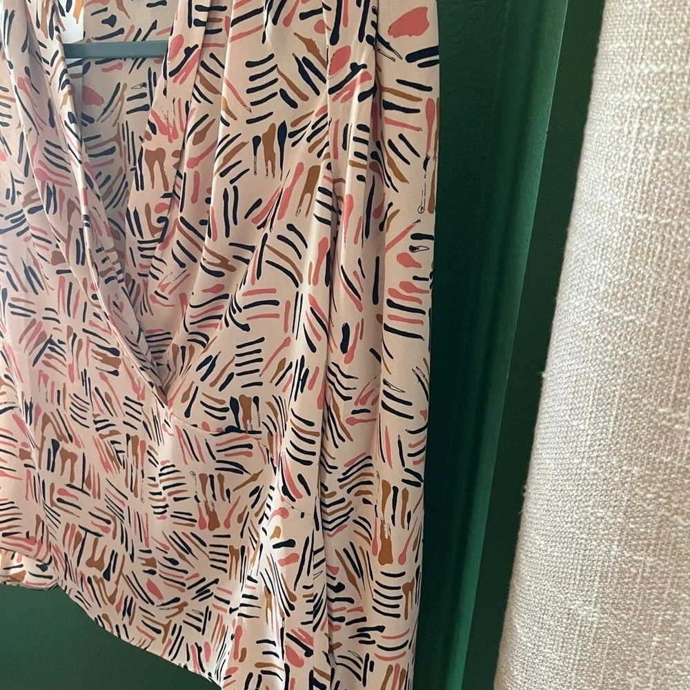 CABi Marni Blouse Abstract Brush Print ivory, navy, mustard, & coral. NWOT #046